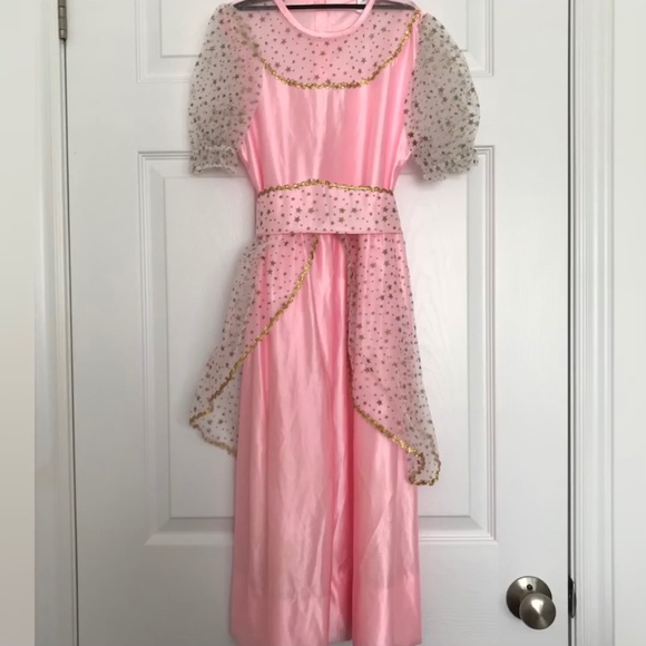 Pretty Princess Costume Dress Girls M Size 8-10 With Belt Pink Gold Stars - Picture 5 of 8
